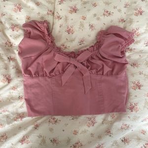 lottie moss pink puff sleeve milkmaid top